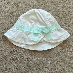 Janie and Jack white sunhat with sea foam green ribbon and chinstrap